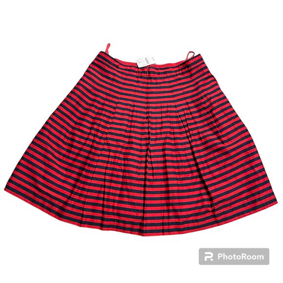 NWT J Crew Factory Pleated Knee Length Skirt Womens 6 Red Striped 09357 MSRP $70 - Picture 1 of 9